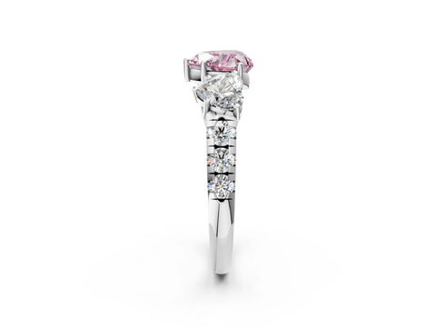 White gold Three-Stone Fancy Pink Heart Cut Diamond Pavé Band with Prong Setting_2