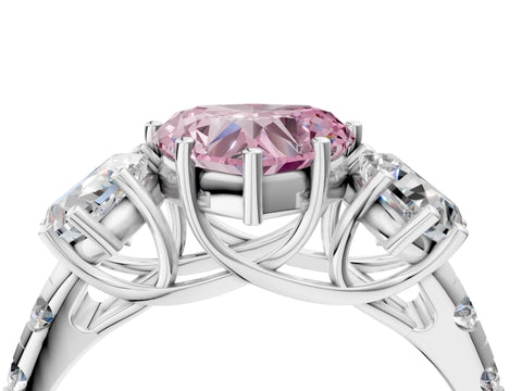 White gold Three-Stone Fancy Pink Heart Cut Diamond Pavé Band with Prong Setting_4