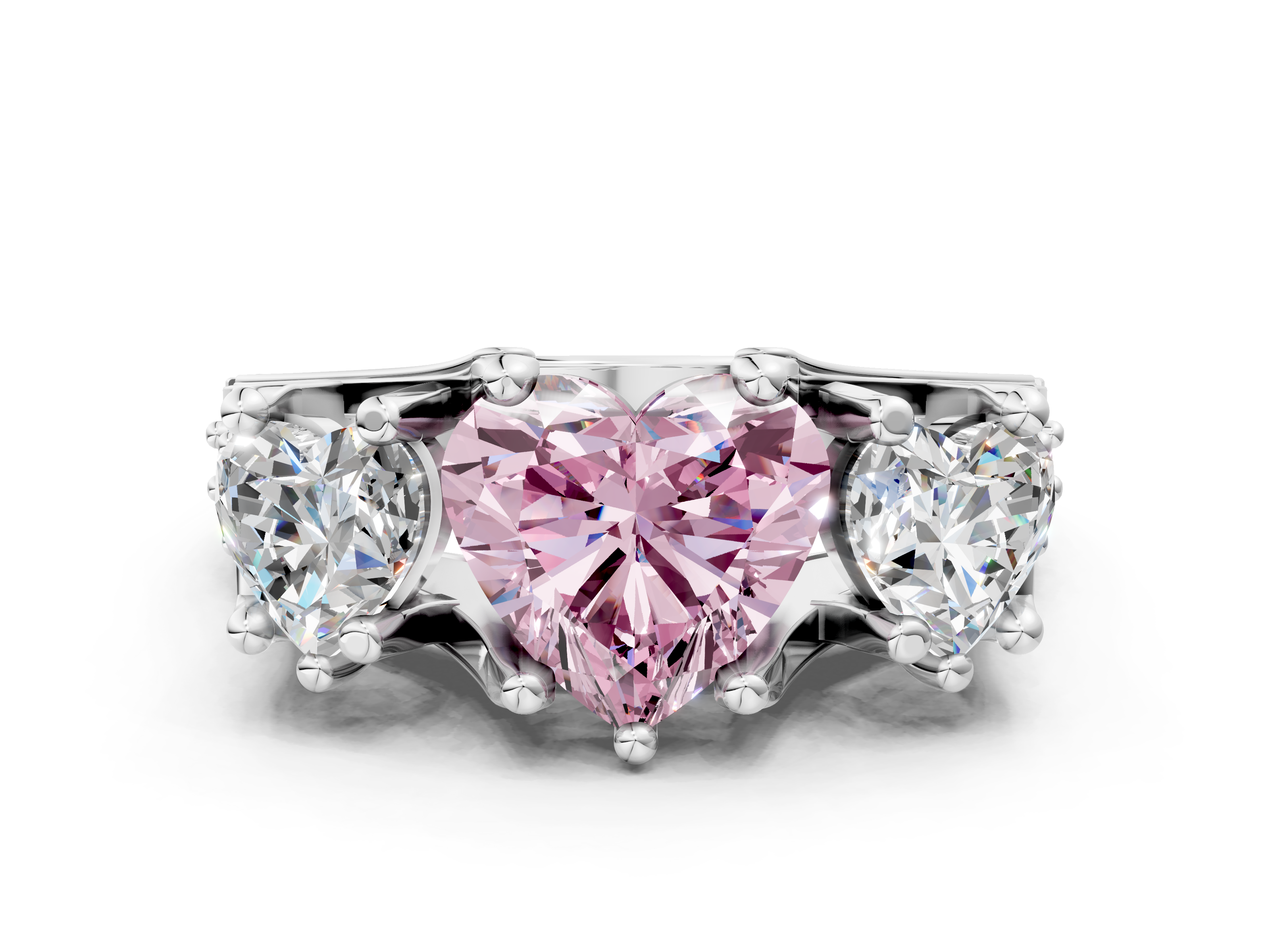 White gold Three-Stone Fancy Pink Heart  Cut Diamond Ring with Channel-Set Band and Four-Prong Setting_35
