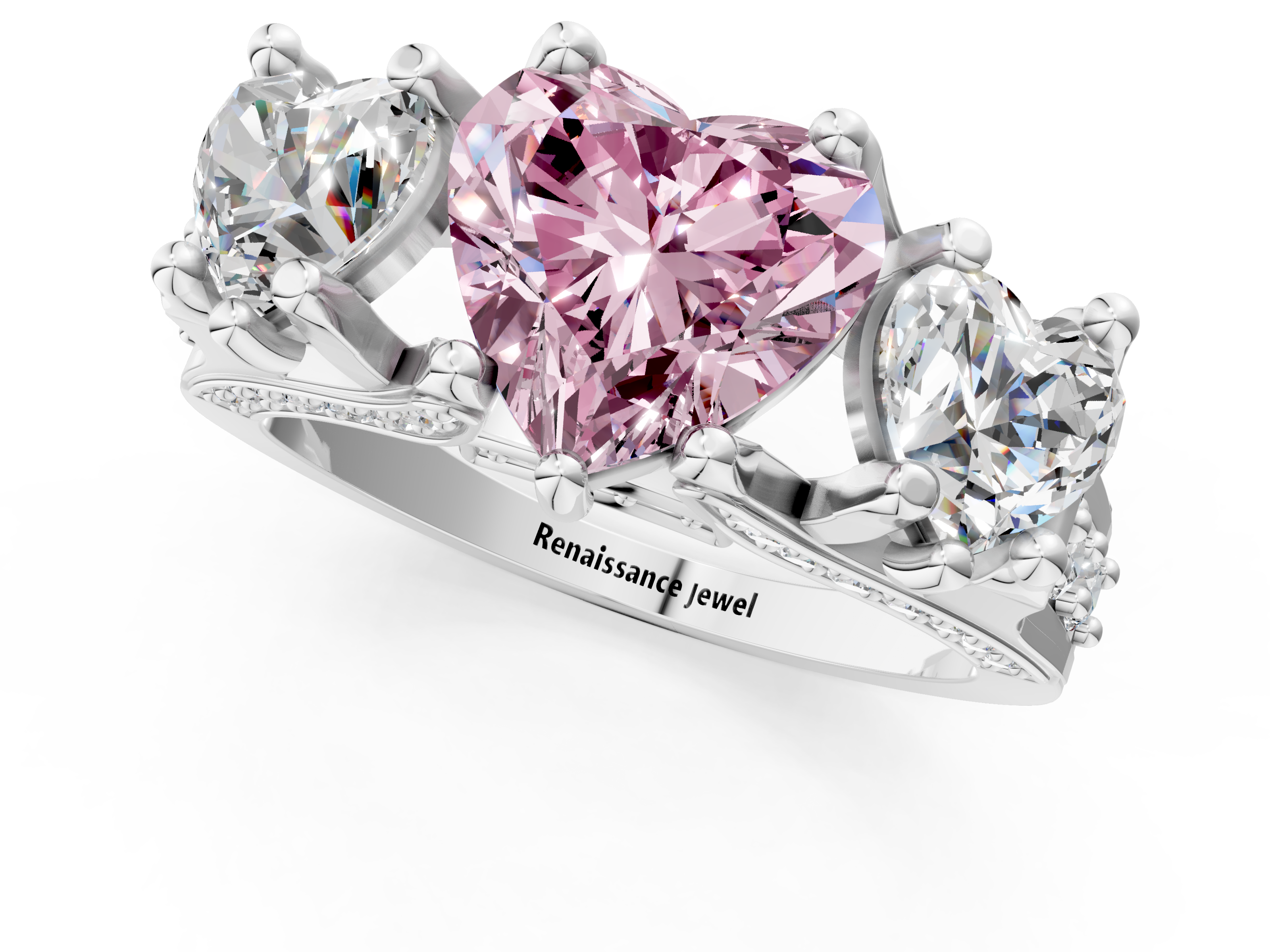White gold Three-Stone Fancy Pink Heart  Cut Diamond Ring with Channel-Set Band and Four-Prong Setting_36