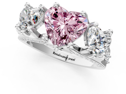 White gold Three-Stone Fancy Pink Heart  Cut Diamond Ring with Channel-Set Band and Four-Prong Setting_36
