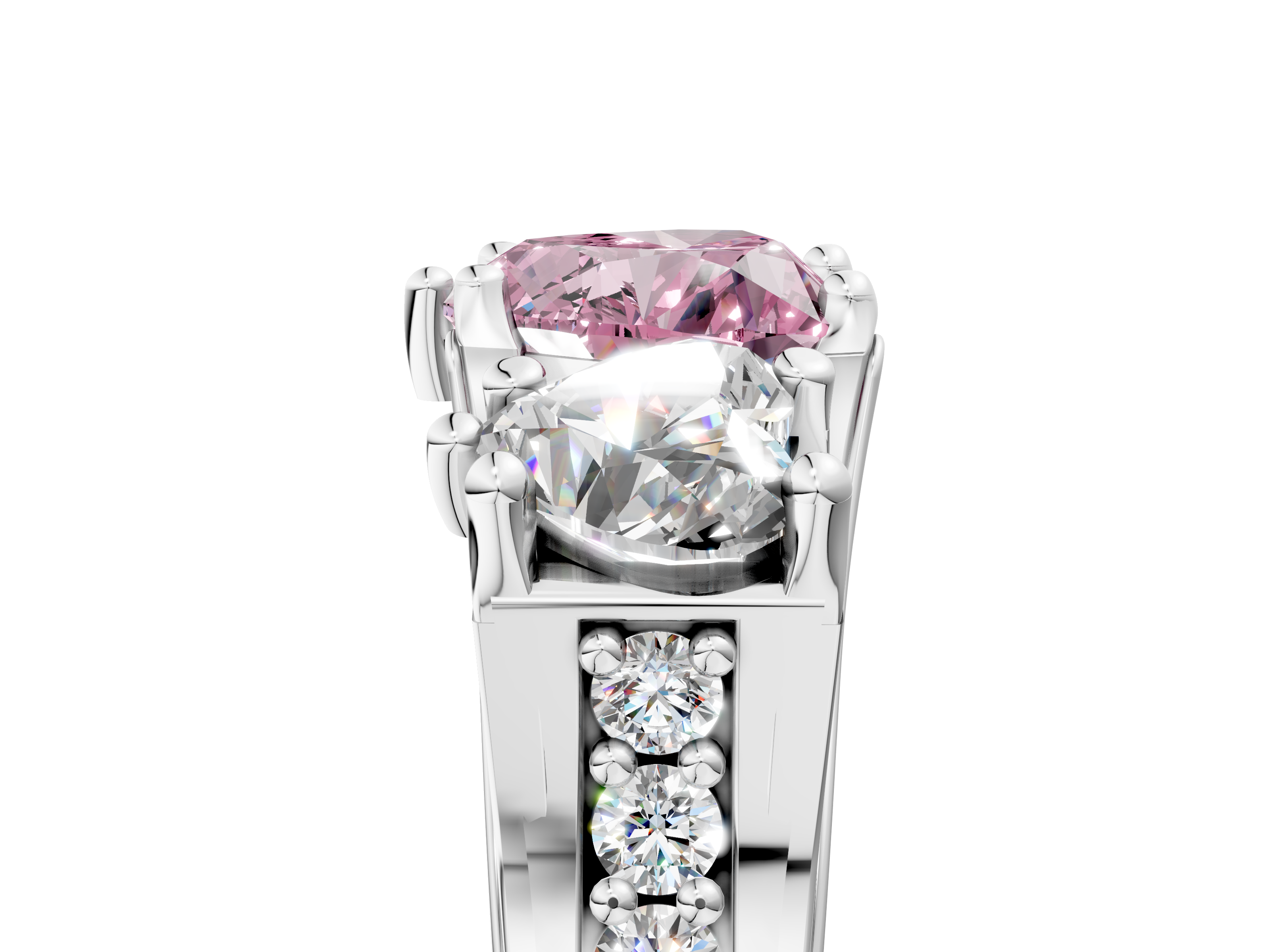 White gold Three-Stone Fancy Pink Heart  Cut Diamond Ring with Channel-Set Band and Four-Prong Setting_40
