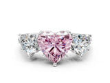 White gold Three-Stone Fancy Pink Heart Cut Diamond Ring with Pavé Band and Prong Setting_128