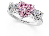 White gold Three-Stone Fancy Pink Heart Cut Diamond Ring with Pavé Band and Prong Setting_129