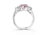 White gold Three-Stone Fancy Pink Heart Cut Diamond Ring with Pavé Band and Prong Setting_131
