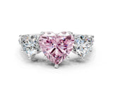 White gold Three-Stone Fancy Pink Heart Cut Diamond Ring with Pavé Band and Prong Setting_140
