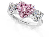 White gold Three-Stone Fancy Pink Heart Cut Diamond Ring with Pavé Band and Prong Setting_141