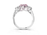 White gold Three-Stone Fancy Pink Heart Cut Diamond Ring with Pavé Band and Prong Setting_143