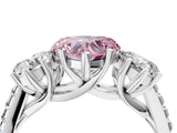 White gold Three-Stone Fancy Pink Heart Cut Diamond Ring with Pavé Band and Prong Setting_144