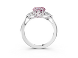 White gold Three-Stone Fancy Pink Heart  Cut Diamond Ring with Pear Side Stones in Four-Prong Setting_120