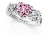 White gold Three-Stone Fancy Pink Heart Cut Diamond Ring with Round Side Stones, Classic Band, and Four-Prong Setting_1