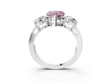 White gold Three-Stone Fancy Pink Heart Cut Diamond Ring with Round Side Stones, Classic Band, and Four-Prong Setting_3