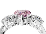 White gold Three-Stone Fancy Pink Heart Cut Diamond Ring with Round Side Stones, Classic Band, and Four-Prong Setting_4