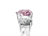 White gold Three-Stone Fancy Pink Heart Cut Diamond Ring with Round Side Stones, Classic Band, and Four-Prong Setting_5