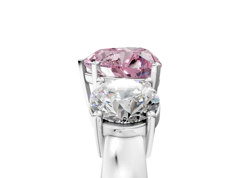 White gold Three-Stone Fancy Pink Heart Cut Diamond Ring with Round Side Stones, Classic Band, and Four-Prong Setting_5