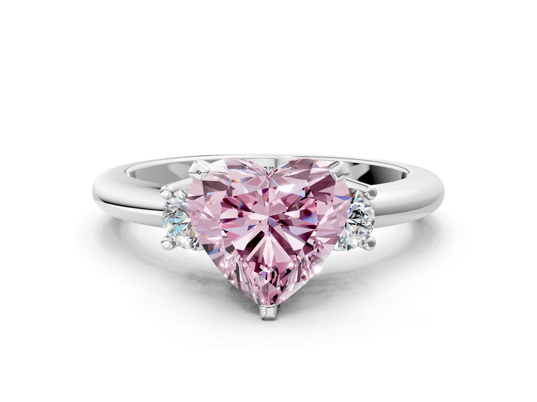 White gold Three-Stone Fancy Pink Heart  Cut Diamond Solitaire with Prong Setting and Classic Band_34