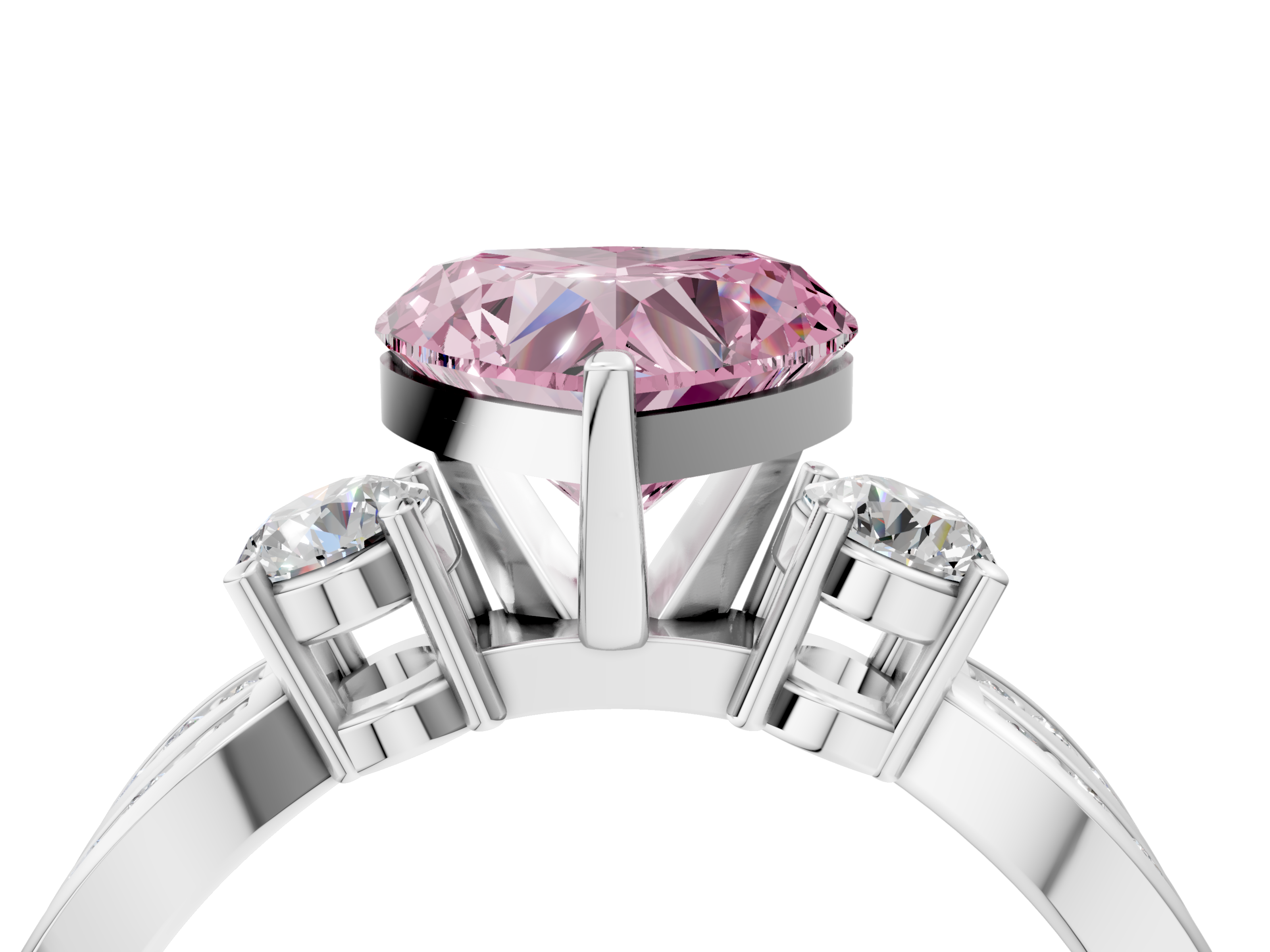 White gold Three-Stone Fancy Pink Heart  Cut Diamond Twist Band with Prong Setting_37