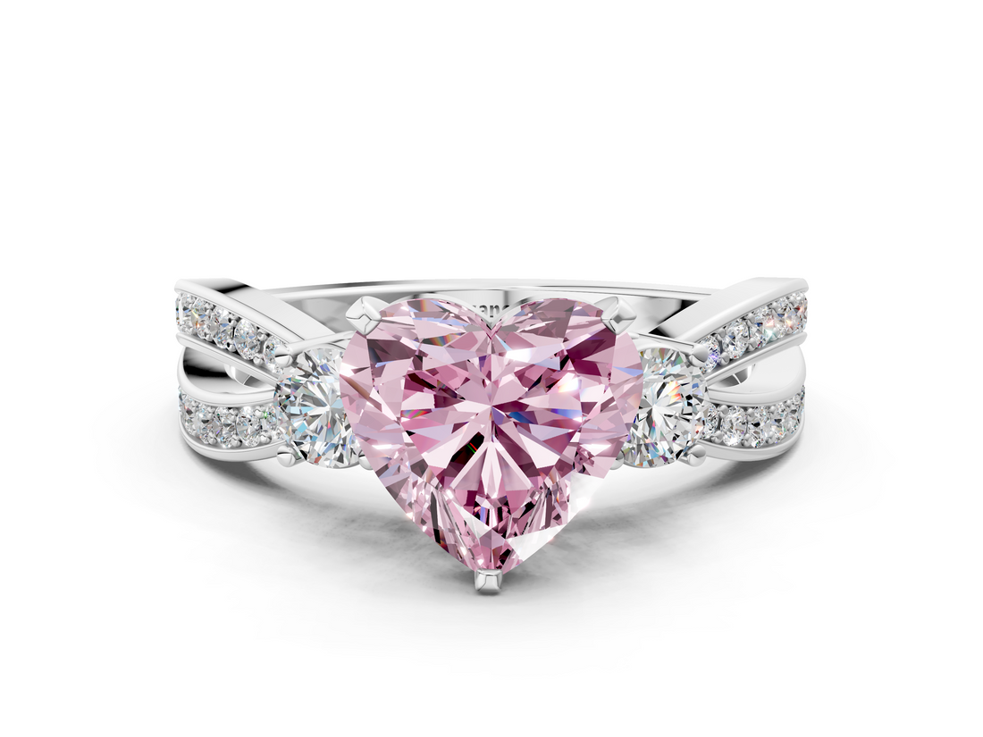 White gold Three-Stone Fancy Pink Heart  Cut Diamond Twist Band with Prong Setting_37