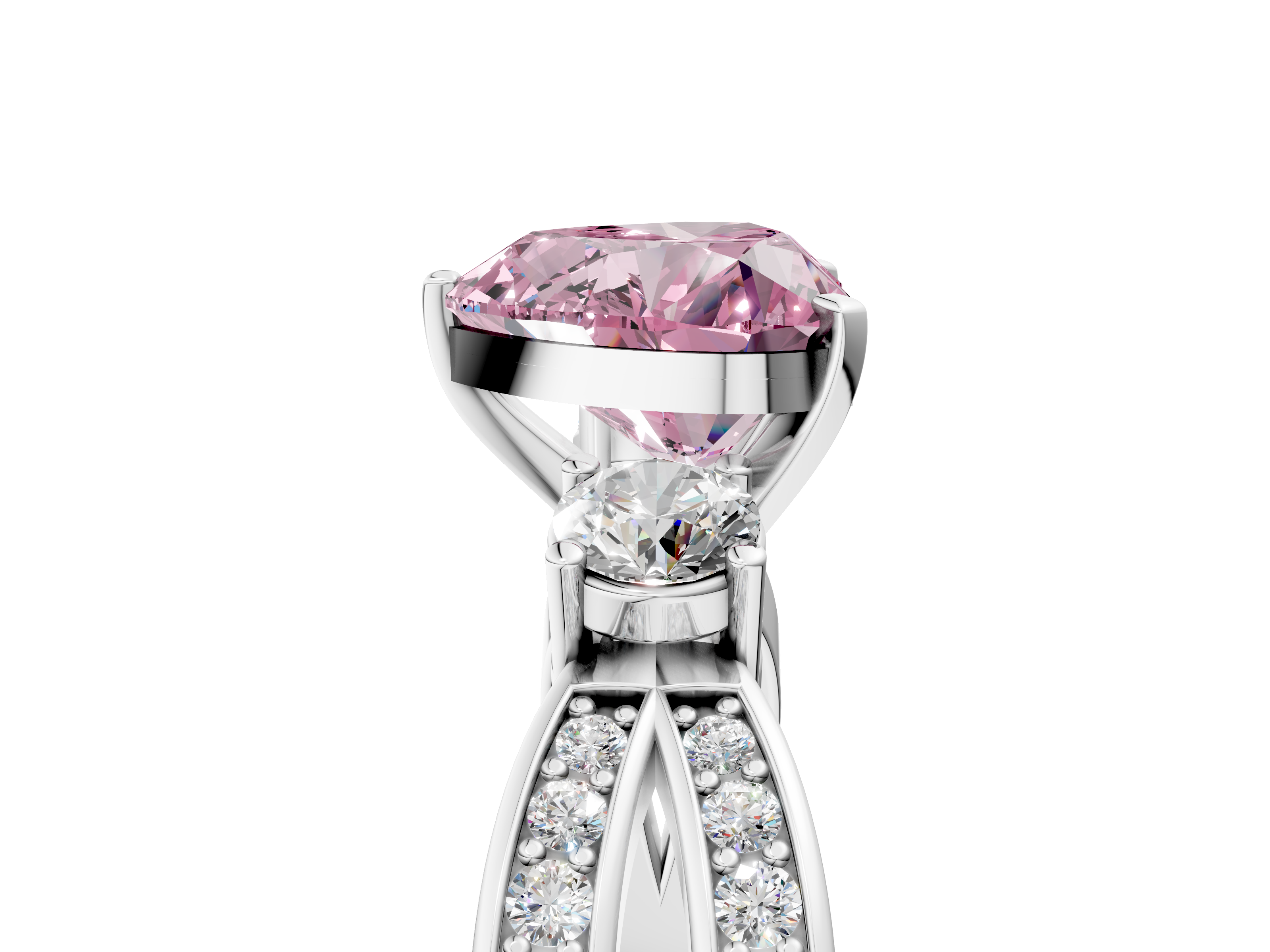 White gold Three-Stone Fancy Pink Heart  Cut Diamond Twist Band with Prong Setting_38