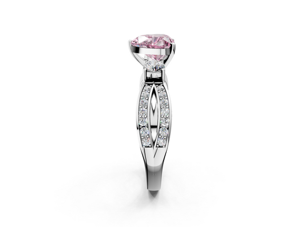 White gold Three-Stone Fancy Pink Heart  Cut Diamond Twist Band with Prong Setting