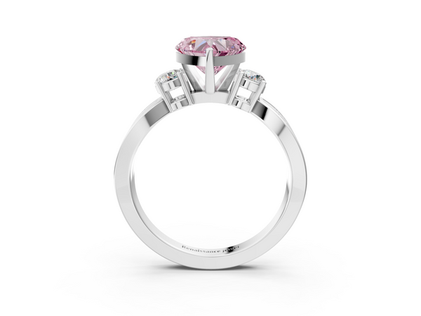 White gold Three-Stone Fancy Pink Heart  Cut Diamond Twist Band with Prong Setting