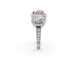 White gold Three-Stone Fancy Pink Heart Cut Halo Diamond Milgrain Band with Four-Prong Setting_2