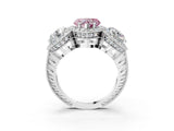 White gold Three-Stone Fancy Pink Heart Cut Halo Diamond Milgrain Band with Four-Prong Setting_3