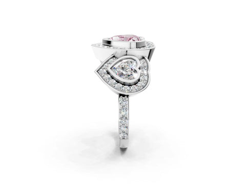 White gold Three-Stone Fancy Pink Heart Cut Halo Pavé Diamond Ring_2