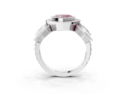 White gold Three-Stone Fancy Pink Heart Cut Halo Pavé Diamond Ring_3