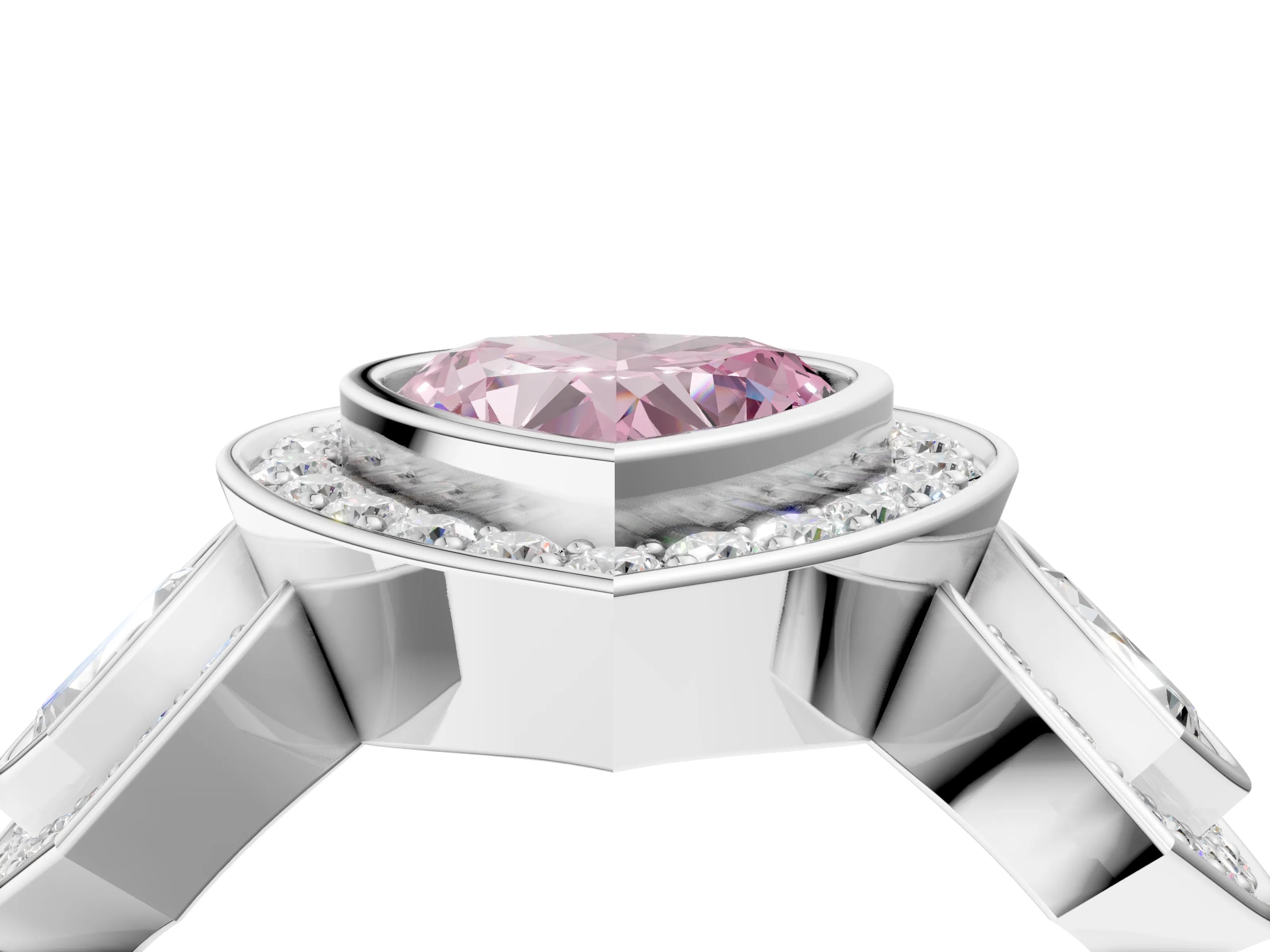 White gold Three-Stone Fancy Pink Heart Cut Halo Pavé Diamond Ring_4