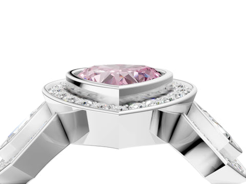 White gold Three-Stone Fancy Pink Heart Cut Halo Pavé Diamond Ring_4