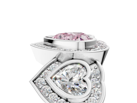 White gold Three-Stone Fancy Pink Heart Cut Halo Pavé Diamond Ring_5