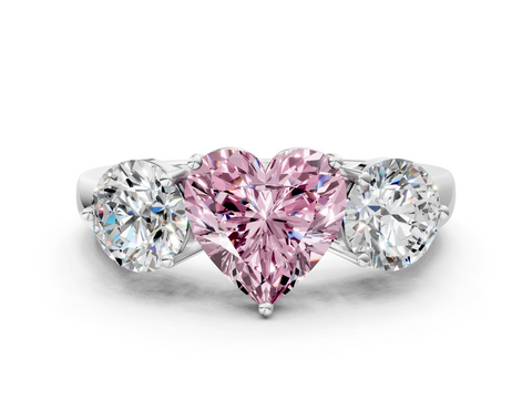 White gold Three-Stone Fancy Pink Heart  Cut Solitaire Ring with Prong Setting on a Classic Band_74