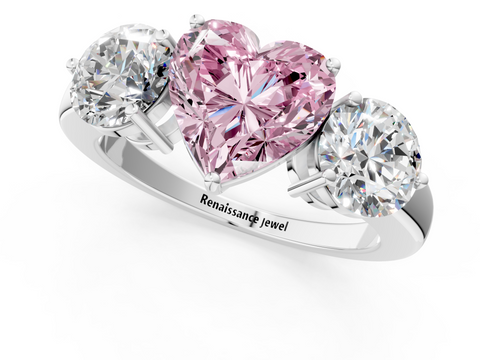 White gold Three-Stone Fancy Pink Heart  Cut Solitaire Ring with Prong Setting on a Classic Band_75