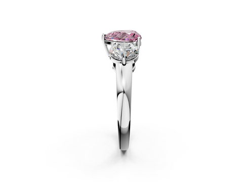 White gold Three-Stone Fancy Pink Heart  Cut Solitaire Ring with Prong Setting on a Classic Band_76