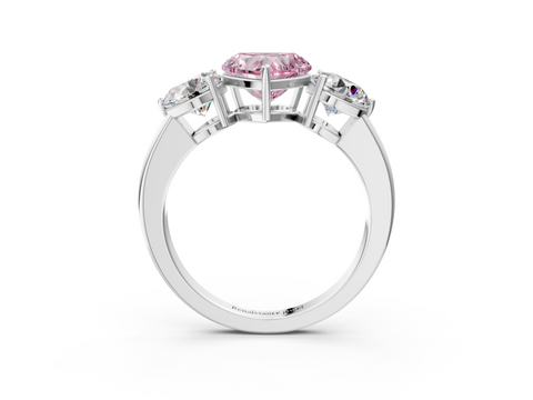 White gold Three-Stone Fancy Pink Heart  Cut Solitaire Ring with Prong Setting on a Classic Band_77