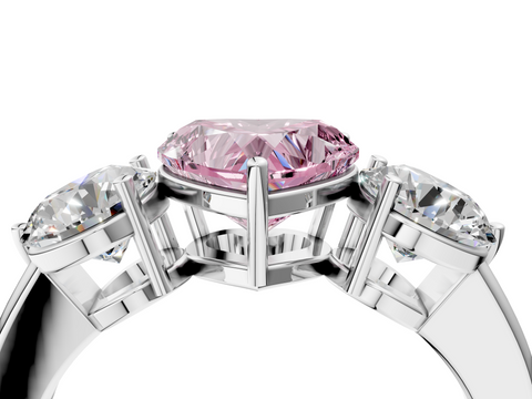 White gold Three-Stone Fancy Pink Heart  Cut Solitaire Ring with Prong Setting on a Classic Band_78