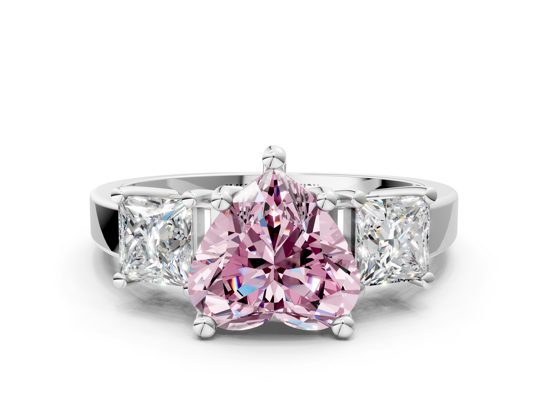 White gold Three-Stone Fancy Pink Heart  Cut Solitaire Ring with Prong Setting_3