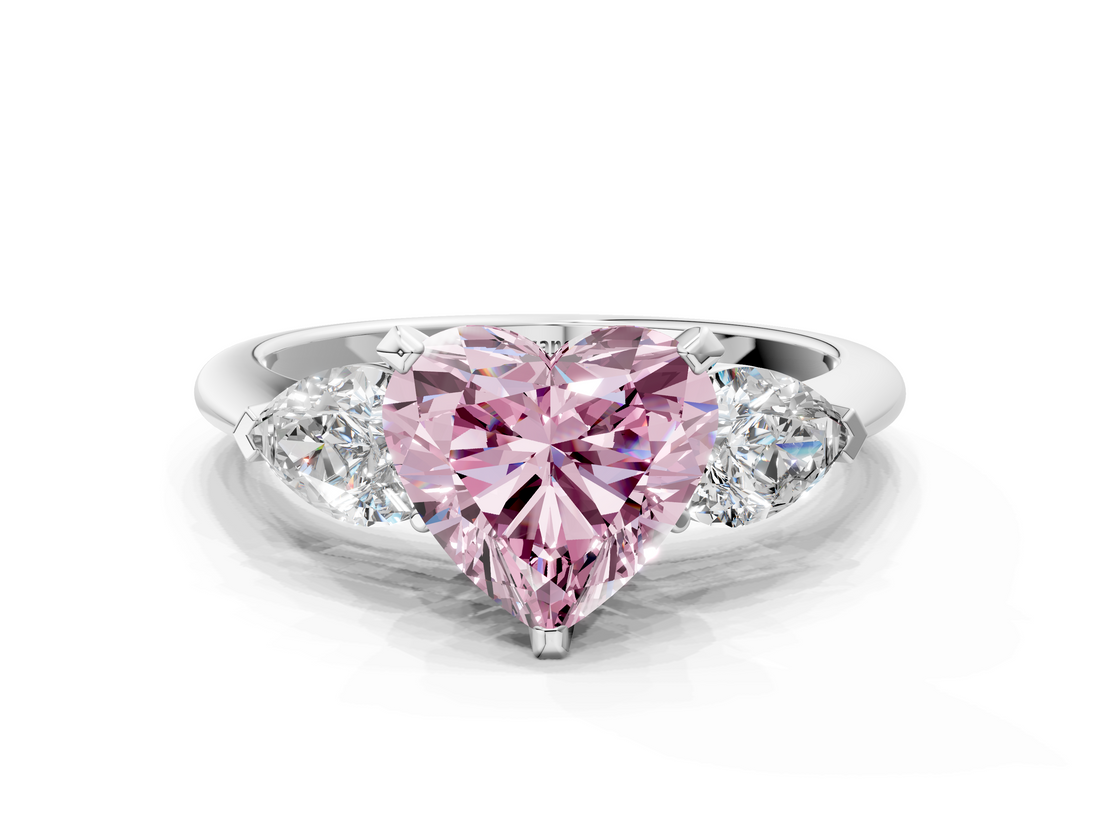 White gold Three-Stone Fancy Pink Heart  Diamond Ring with Pear Side Stones in Four-Prong Setting_46
