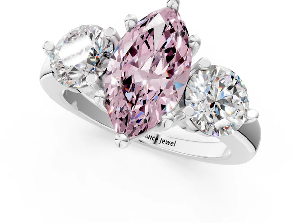 White gold Three-Stone Fancy Pink Marquise  Brilliant Cut Solitaire Ring with Prong Setting on a Classic Band