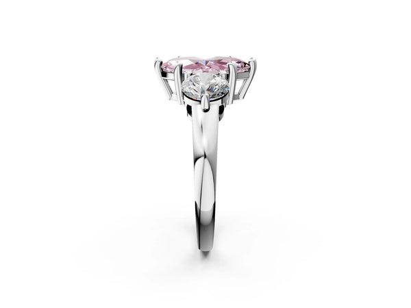 White gold Three-Stone Fancy Pink Marquise  Brilliant Cut Solitaire Ring with Prong Setting on a Classic Band