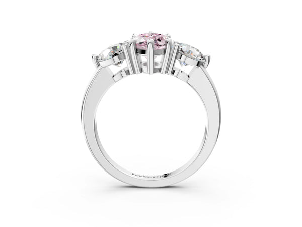 White gold Three-Stone Fancy Pink Marquise  Brilliant Cut Solitaire Ring with Prong Setting on a Classic Band