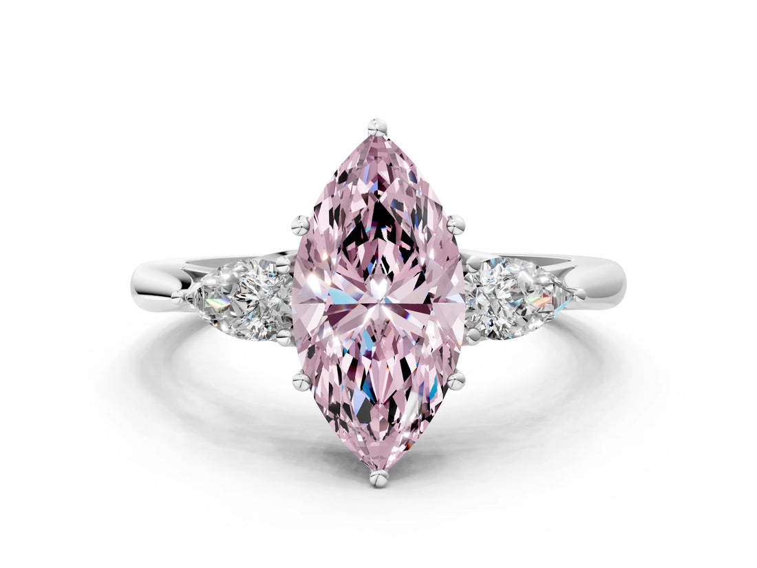 White gold Three-Stone Fancy Pink Marquise Cut Brilliant Diamond Solitaire Ring with Tapered Band and Four-Prong Setting_19