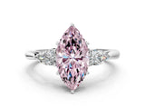 White gold Three-Stone Fancy Pink Marquise Cut Brilliant Diamond Solitaire Ring with Tapered Band and Four-Prong Setting_19