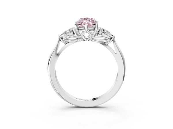 White gold Three-Stone Fancy Pink Marquise Cut Brilliant Diamond Solitaire Ring with Tapered Band and Four-Prong Setting