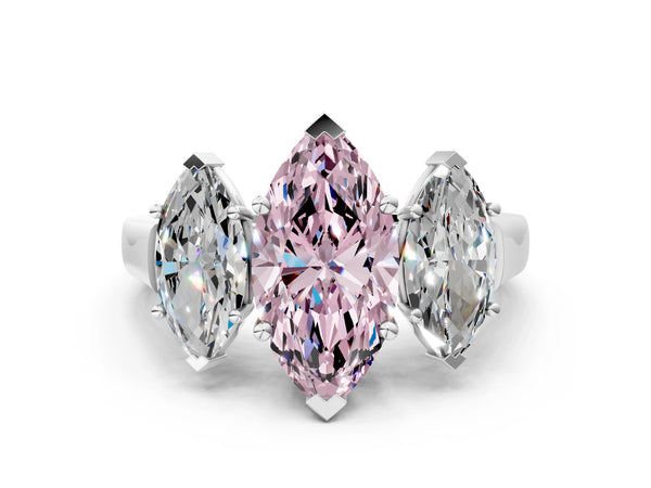 White gold Three-Stone Fancy Pink Marquise Cut Brilliant Diamond Trellis Ring with Comfort Fit Band