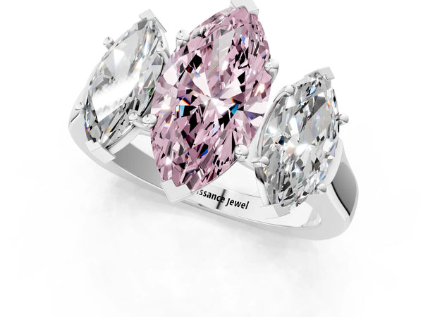 White gold Three-Stone Fancy Pink Marquise Cut Brilliant Diamond Trellis Ring with Comfort Fit Band