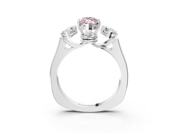 White gold Three-Stone Fancy Pink Marquise Cut Brilliant Diamond Trellis Ring with Comfort Fit Band