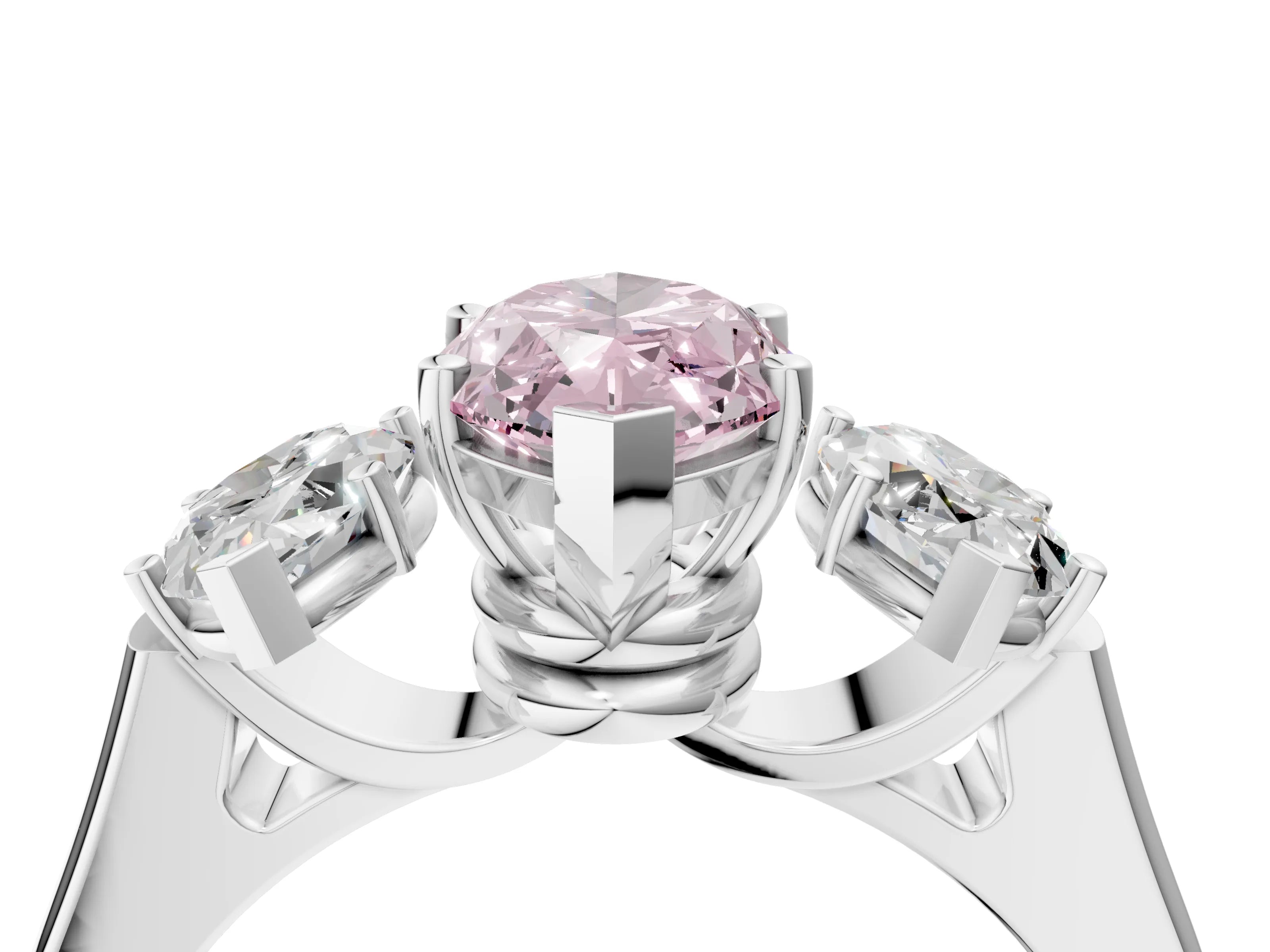 White gold Three-Stone Fancy Pink Marquise Cut Brilliant Diamond Trellis Ring with Comfort Fit Band_16