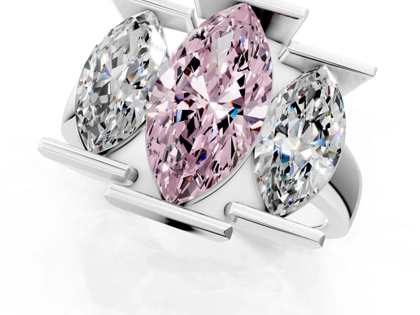 White gold Three Stone Fancy Pink Marquise Cut Cut Channel Set Diamond Ring